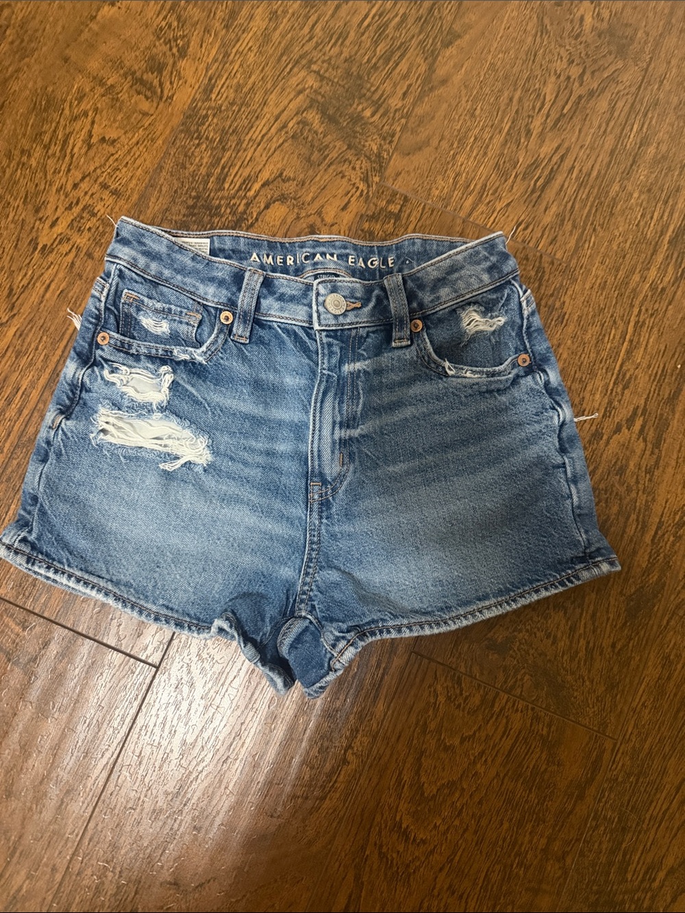 American Eagle Outfitters Distressed Jean Shorts in Denim Blue